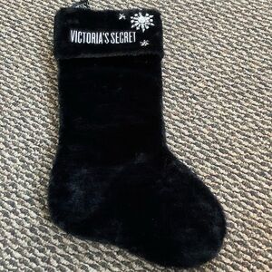 Victoria's Secret Black Plush Holiday Stocking color black new with tags